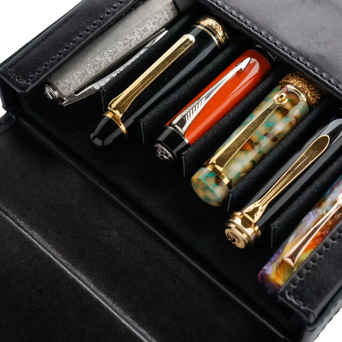 Galen Leather Magnum Opus皮革硬筆盒 黑色 六支裝 連可拆式筆盤