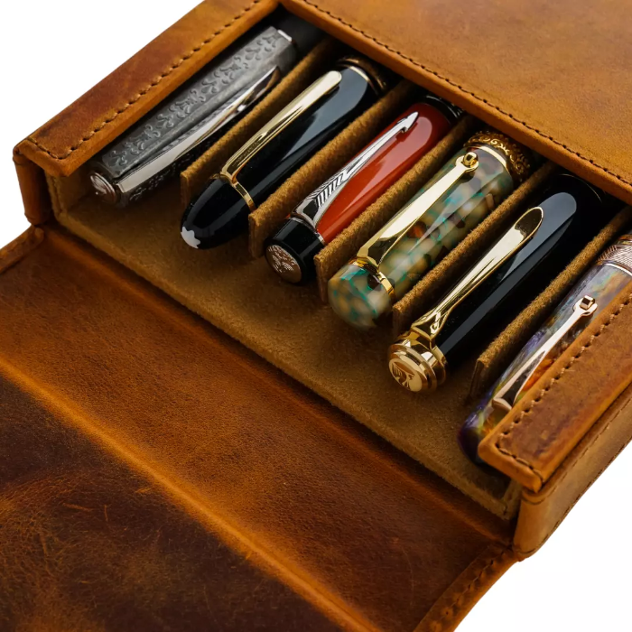 Galen Leather Magnum Opus皮革硬筆盒 啡色 六支裝 連可拆式筆盤