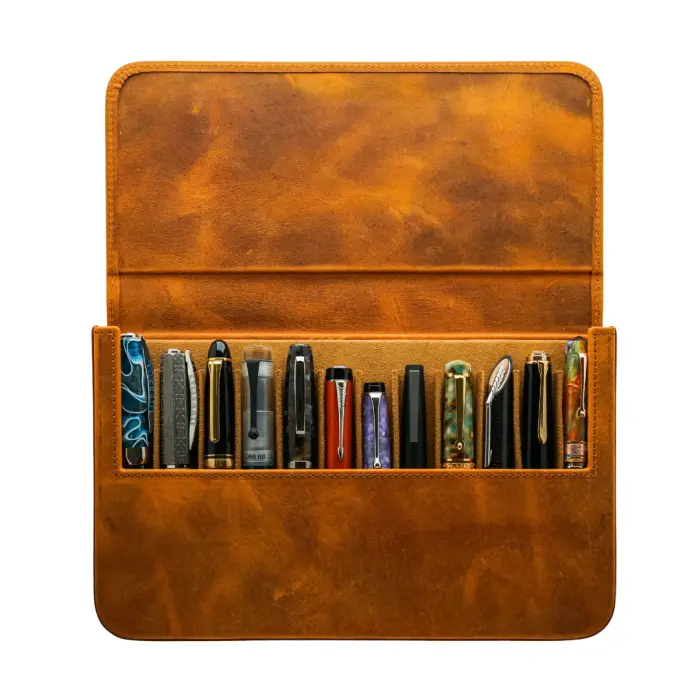 Galen Leather Magnum Opus皮革硬筆盒 啡色 十二支裝 連可拆式筆盤