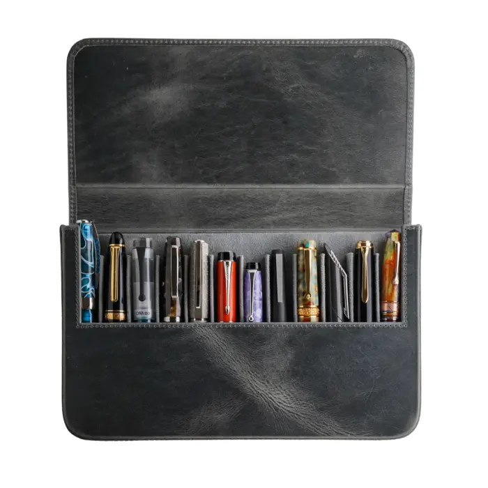 Galen Leather Magnum Opus皮革硬筆盒 灰色 十二支裝 連可拆式筆盤